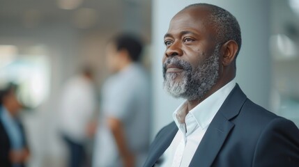 Fototapeta premium A man with a beard and gray hair is wearing a suit and looking at the camera