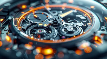 Vintage Charm: Close-Up of Complex Watch Parts in a Retro Watch with Futuristic Elements