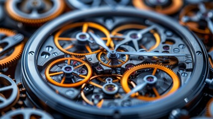 Vintage Charm: Close-Up of Complex Watch Parts in a Retro Watch with Futuristic Elements
