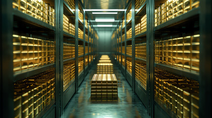 Fototapeta premium Gold bars being deposited into a secure vault, ensuring the protection of financial assets
