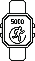 Simple icon of a smartwatch displaying the number of steps taken during a run