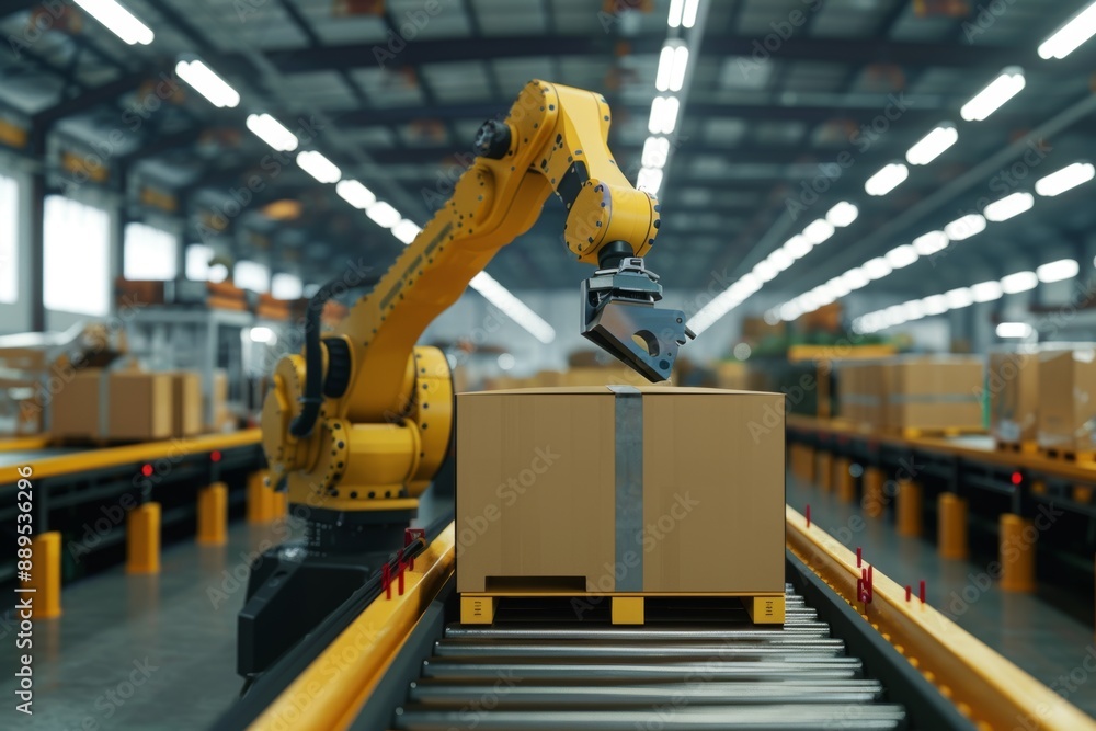 Poster manufacturing floor automation with industrial robots and advanced technology - precision packaging 