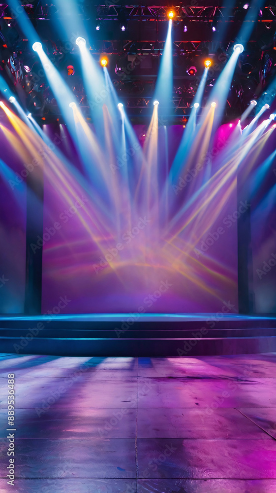 Aufkleber banner background of an empty stage with colorful spotlights and copy space