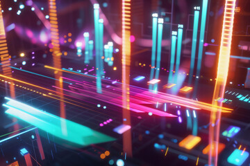 A vibrant, multicolored digital display showcasing various graphs and data points, exuding a sense of modern technology and innovative analysis.
