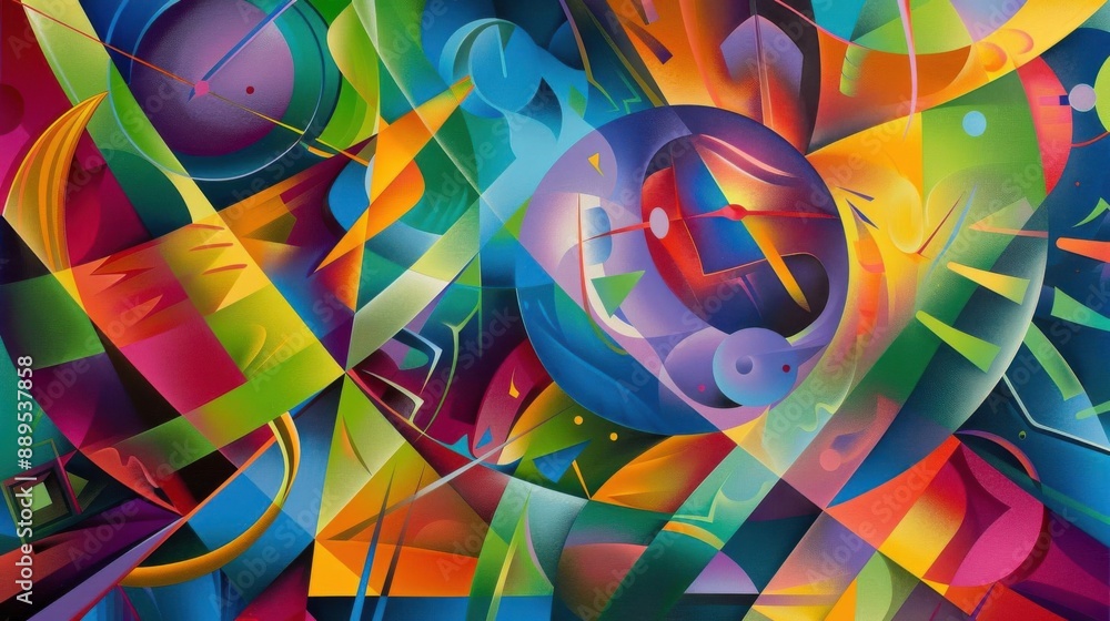 Poster vibrant abstract geometric art with colorful shapes and dynamic patterns, perfect for modern decor a