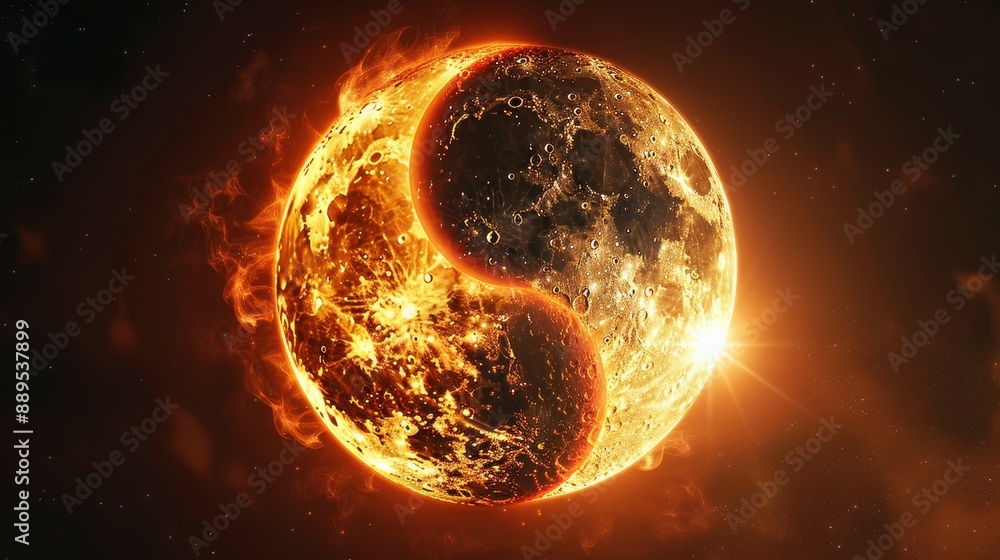 Canvas Prints a close up of a sun with a moon on it