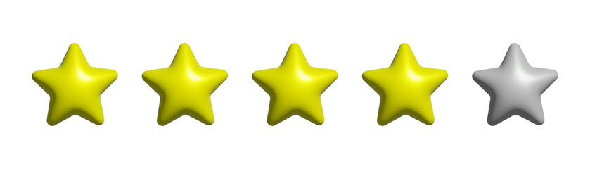 3d render stars. cartoon icon of five star for mobile app and web design