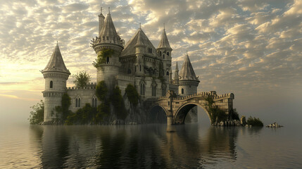 Fototapeta premium Enchanted castle with flying buttresses and turrets