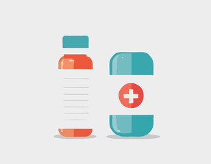 Pill bottle icon in flat style. Medical capsules vector illustration on white isolated background. Pharmacy sign business concept
