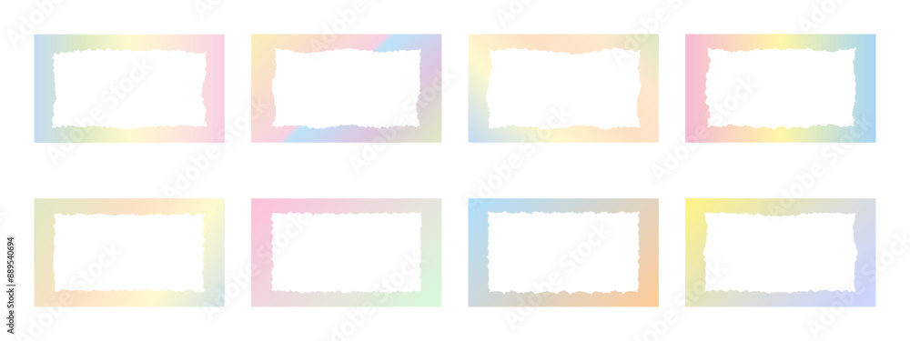 Aufkleber set of rectangular gradient frames with torn inner borders for photo . collection of torn paper fram
