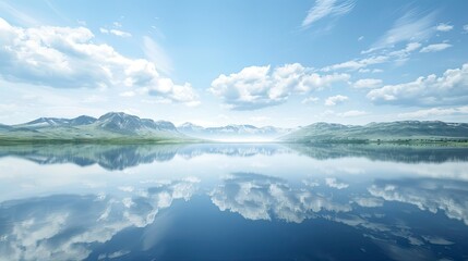 Fototapeta premium A serene lake with a reflection of the sky.