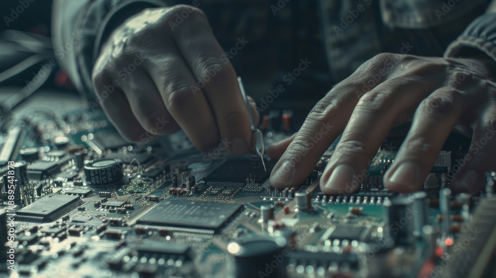 Aufkleber assembling circuits with robotic and human hands