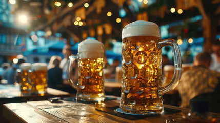 glass of light beer on the table on a blurred background, alcohol, Oktoberfest, drink, bar, brewery, gold, liquid, lager, pub, ale, brewed, foam, transparent, refreshment, amber, pint, vintage