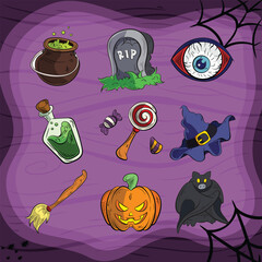 Fototapeta premium halloween assets bundle in cartoon illustration style for halloween festival