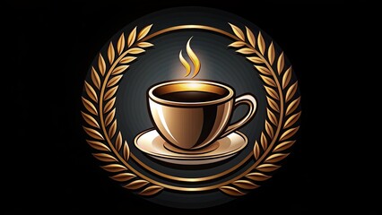 A sleek, modern coffee cup emblem sits atop a rich, black background, exuding sophistication and luxury, inviting coffee connoisseurs everywhere.