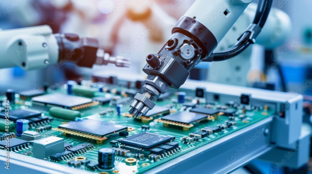 Poster the future of electronics manufacturing: robot arms on a pcb assembly line in a fully automated fact