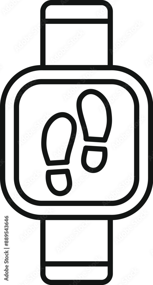 Poster line style icon representing a smartwatch displaying footprints, indicating a fitness tracking featu