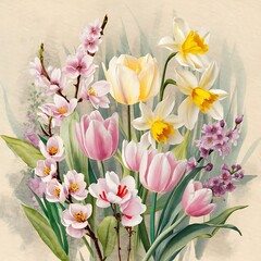 Beautiful spring flowers on paper background