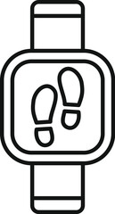 Line style icon representing a smartwatch displaying footprints, indicating a fitness tracking feature