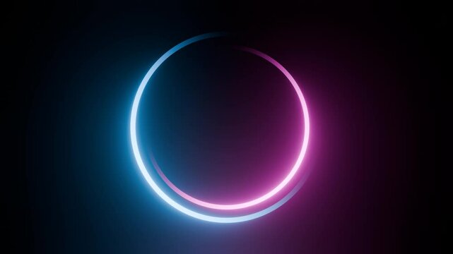 Glowing blue and pink thin circles rotating in opposite directions - 3D Render