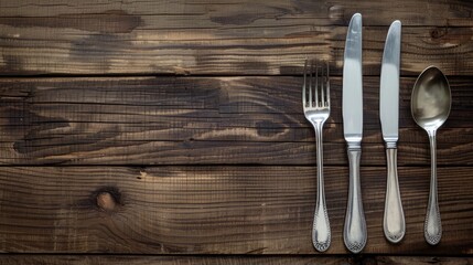 Cutlery on wooden surface
