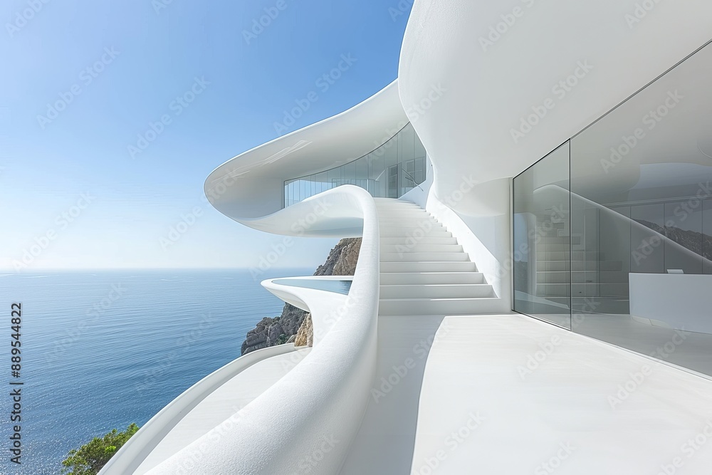 Poster modern architectural masterpiece with sleek lines and a stunning coastal view creating a luxurious a