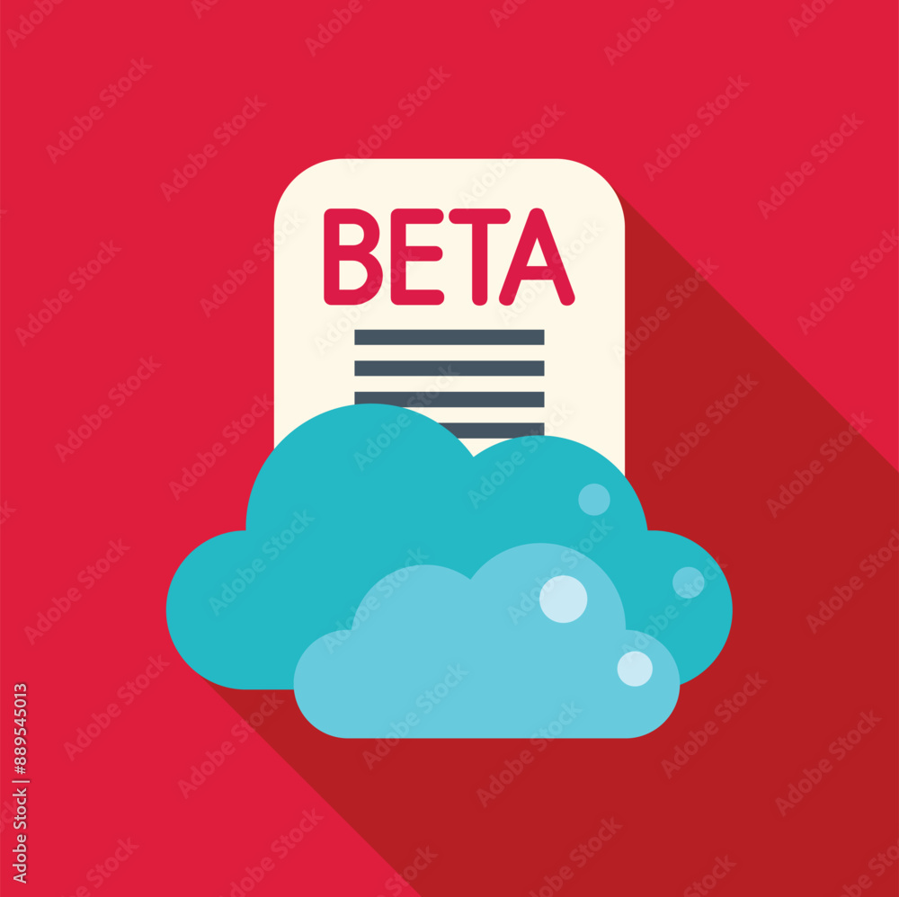 Poster beta version software development using cloud computing technology icon in flat style