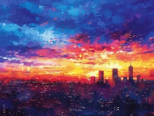 Obraz premium An urban sunset over a bustling city skyline