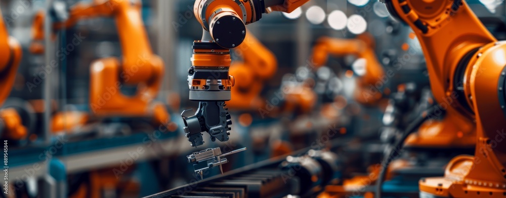 Poster precision and efficiency are evident in the movements of a robot arm assembling complex machinery.