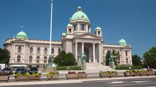 House of the National Assembly of the Republic of Serbia hyper lapse. Belgrade, Serbia.
