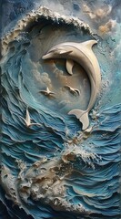 3d dolphin Wallpaper Background golden art for digital printing wallpaper, mural, custom design wallpaper. AI generated illustration