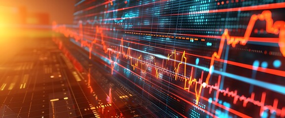 Graphical visualization of stock movements resembling a heartbeat monitor, capturing market dynamics.