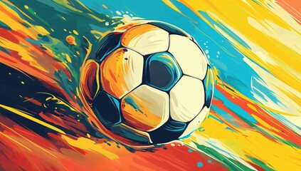 A vibrant and dynamic vector illustration of a soccer ball with a colorful abstract background.