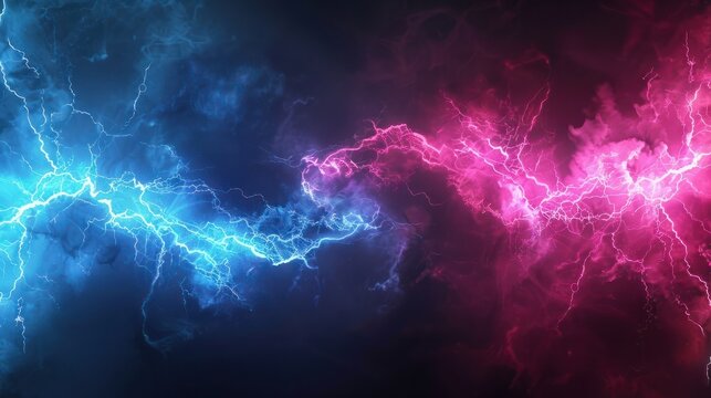 Abstract electric lightning in vivid blue and pink hues, symbolizing conflict and confrontation. Versus screen in gaming...