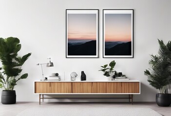 mockup large Poster Wooden Clean white frame mockup wall Landscape