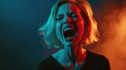 angry woman scream in studio for fear, mistake or psychology crisis.