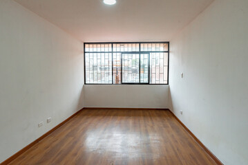 bed room with large window