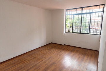 bed room with large window