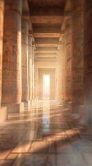 Blurred ancient Egyptian temple interior with no people, classical interior, light colors, background, wallpaper
