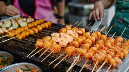 Naklejka premium A street food vendor serving acarajÃ©, deep-fried bean fritters filled with shrimp