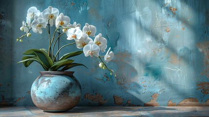 Art deco vase with geometric patterns holding exotic orchids © TimelessClicks