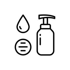 Makeup remover isolated icon. Make-up removal products sign. Cosmetic bottle vector illustration. Dispenser micellar water symbol. Skin Care Pictogram