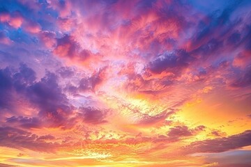 Obraz premium Vivid photograph of a radiant sunset cloudscape with delicate cirrocumulus patterns, isolated on white background