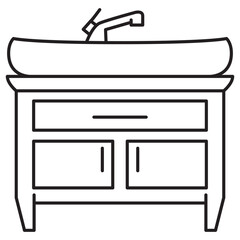 Bathroom with a sink with faucet.Sink for washing on the bedside table.Interior of the bathroom.Faucet with water. Bathroom washbasin.Sink for washing hands.Sink table.Outline vector illustration.