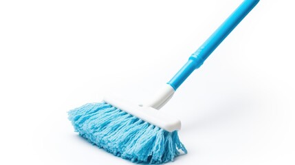 Bright Blue Mop on Clean White Background - Detailed Photorealistic Cleaning Tool Image