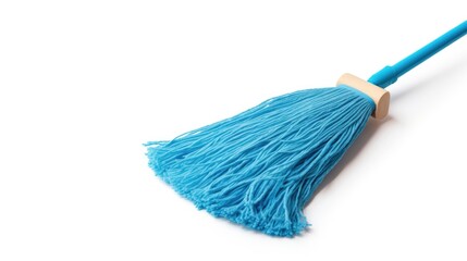 Pristine Blue Mop on White Background - High-Quality Cleaning Utensil for Household Chores