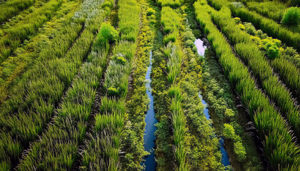 Fototapeta premium Rice grown in lowland areas, flooded rice fields