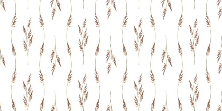 Seamless pattern of delicate fluffy spikelets. Perfect for creating botanical card, wedding invitation, interior design, postcard, wallpaper, wrapping paper, fabric. - Powered by Adobe