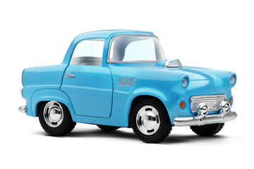 Front and right Side View of Blue Toy Car on transparent Background