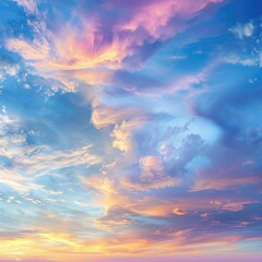 Highdefinition photograph of a colorful sunset sky with intricate cirrostratus clouds, isolated on white background
